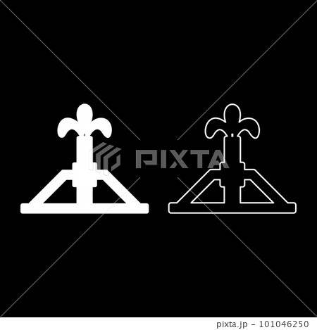 Oil derrick rig gusher set icon white color vector illustration image solid fill outline contour line thin flat style Oil derrick rig gusher set icon white color vector illustration image solid fill outline contour line thin flat style 101046250