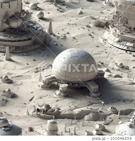 3d miniature space base on the moon. Ai generated illustration 101046359