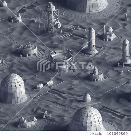 3d miniature space base on the moon. Ai generated illustration 101046360