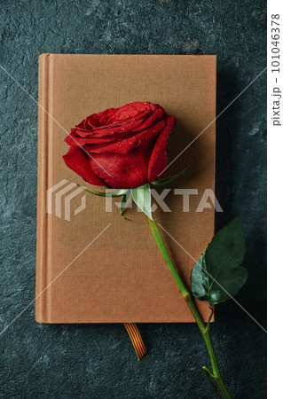 book, red rose and the Catalan flag 101046378