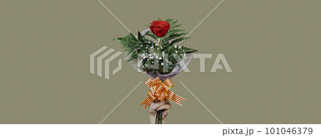 man with a red rose for Sant Jordi, banner format 101046379