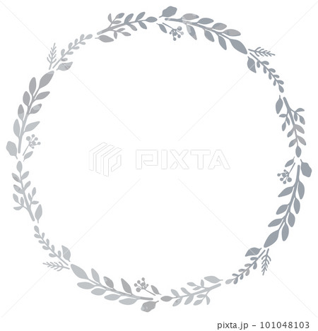 お花と植物のシルバーリース・フレーム ベクター素材 お花と植物のシルバーリース・フレーム ベクター素材 101048103