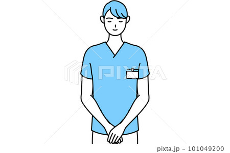 手を組んでお辞儀する男性看護師、理学療法士、作業療法士、言語聴覚士、看護助手 101049200