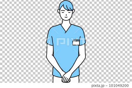 手を組んでお辞儀する男性看護師、理学療法士、作業療法士、言語聴覚士、看護助手 101049200