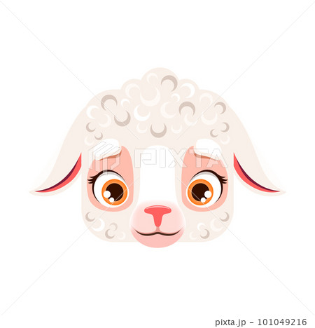 Cartoon sheep or lamb kawaii square animal face. Cute farm creature, baby jumbuck portrait. Isolated vector ewe or mutton character. App button, icon, graphic design element 101049216