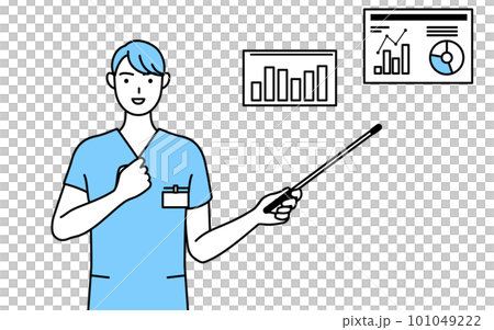 業績グラフを分析するす男性看護師、理学療法士、作業療法士、言語聴覚士、看護助手 101049222