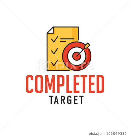 Achieving success in business plan, goals outline icon. Company goals achievement pictogram, success in business planning outline vector symbol. Target complete sign with to do list, arrow in bullseye 101049382