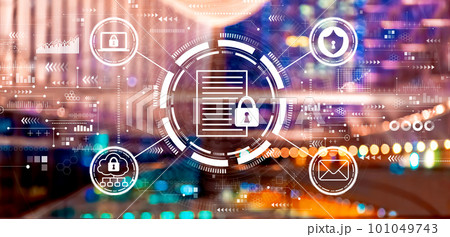 Data protection concept with big city at night 101049743