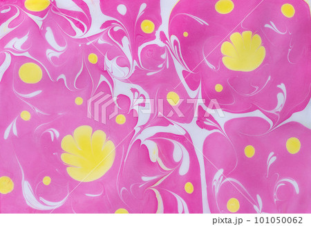 floral pattern with yellow blots and white waves on pink background floral pattern with yellow blots and white waves on pink background 101050062