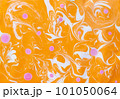 Abstract marbling ebru colorful orange background with waves and pink blots 101050064