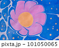 abstract pink flower on blue background with blots and tile pattern 101050065
