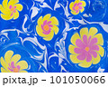 colorful abstract flowers on blue background with waves 101050066