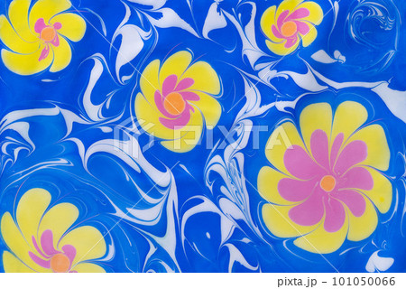 colorful abstract flowers on blue background with waves colorful abstract flowers on blue background with waves 101050066
