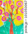 abstract colorful tree with yellow, pink, green blots and splashes 101050067