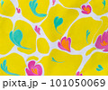 floral pattern with fantasy flowers and green leaves on yellow background 101050069