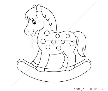 Rocking horse, children's toy. Outline drawing...のイラスト素材