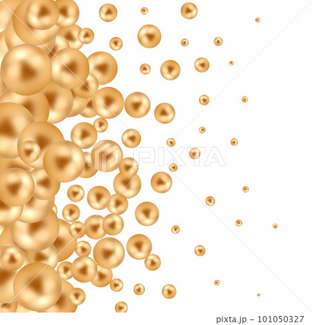 Bubbles gold sphere float frosted glass circle blurred, crystal balls shine on light gold backdrop. Display luxury elegant advertising cosmetic beauty product or skin care background. 3D Illustration. 101050327