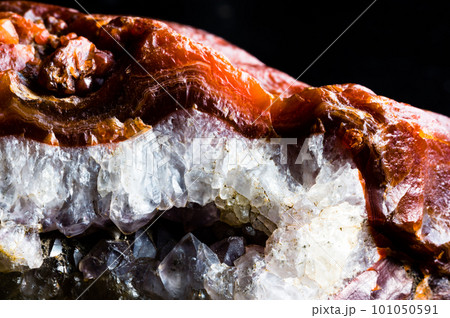 Bands of a red Lake Superior agate with quartz center. 101050591