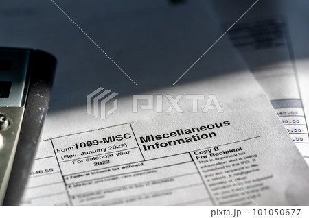 IRS 1099Tax Form for documenting miscellaneous information and income. 101050677