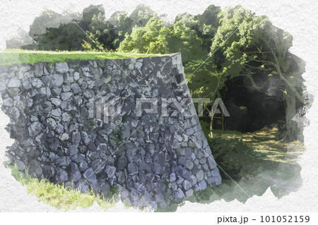 水彩画風　松阪　松阪城跡　石垣　三重県松阪市 101052159