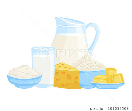Dairy healthy product set, vector illustration 101052508