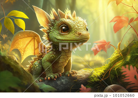 Cute baby dragon in forest 101052660