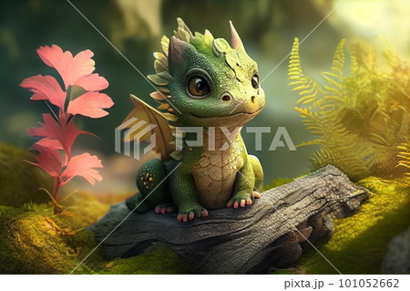 Cute baby dragon in forest Cute baby dragon in forest 101052662
