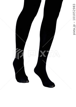 female legs in black tights on white background. 101052983