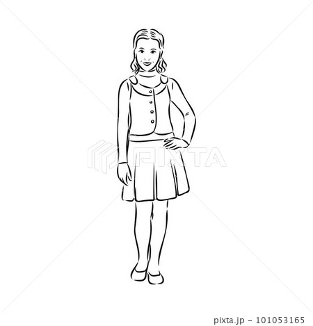 Schoolchildren go to school hand in hand. Sketch. Schoolchildren go to school hand in hand. Sketch. 101053165