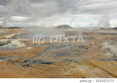 Beautiful view of the Hot springs in Hverir, Iceland Beautiful view of the Hot springs in Hverir, Iceland 101053175