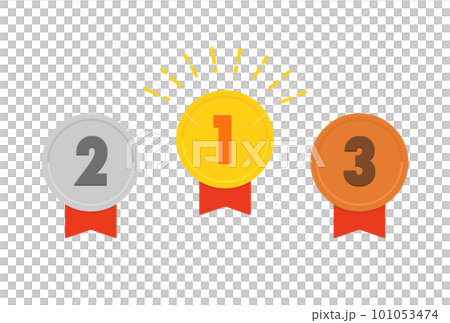 Materials for medals, badges, and emblems with gold, silver, and bronze ribbons stamped with numbers 1, 2, and 3 Materials for medals, badges, and emblems with gold, silver, and bronze ribbons stamped with numbers 1, 2, and 3 101053474