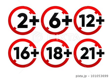 Set of age restriction signs. Age limit concept. Warning or Recommended signs. Vector illustration. 101053699