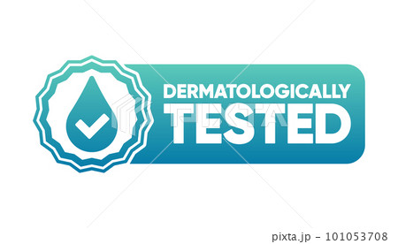 Dermatologically tested banner. Dermatology label for sensitive skin baby cosmetic lotion or pure skin and body care products. Antibacterial alcohol or medical wash label. Vector illustration. Dermatologically tested banner. Dermatology label for sensitive skin baby cosmetic lotion or pure skin and body care products. Antibacterial alcohol or medical wash label. Vector illustration. 101053708
