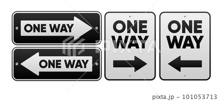 One Way street sign. Arrow and wording one way. Warning or caution sign. Vector illustration. 101053713
