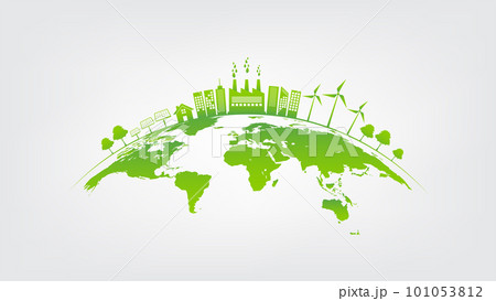 Ecology concept with green city on earth, World environment and sustainable development concept 101053812