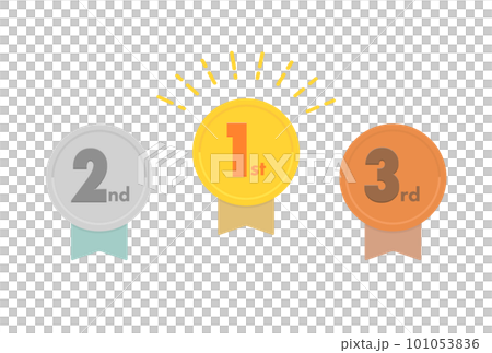 Materials for medals, badges, and emblems with gold, silver, and bronze ribbons engraved with the characters 1st, 2nd, and 3rd 101053836