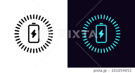 Outline charging battery icon, with editable stroke. Battery with lightning sign and charging circle, wireless electric charger. Inductive dock station for charging devices. Outline charging battery icon, with editable stroke. Battery with lightning sign and charging circle, wireless electric charger. Inductive dock station for charging devices. 101054052