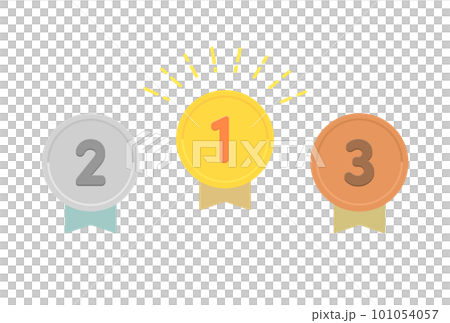Materials for medals, badges, and emblems with gold, silver, and bronze ribbons stamped with numbers 1, 2, and 3 Materials for medals, badges, and emblems with gold, silver, and bronze ribbons stamped with numbers 1, 2, and 3 101054057