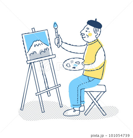 風景画を描いているシニア男性 101054739