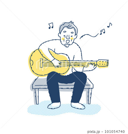 ギターを弾きながら歌っているシニア男性 101054740