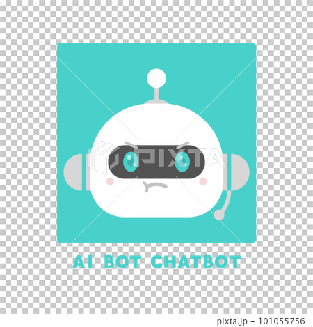 Cute robot icon with angry headset and AI BOT CHATBOT characters 101055756