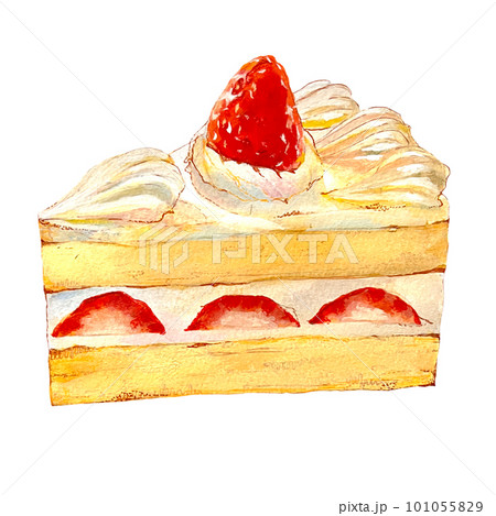 ケーキ 水彩画 手描き 苺ショートケーキ【手描き水彩画】のイラスト素材 [78540524