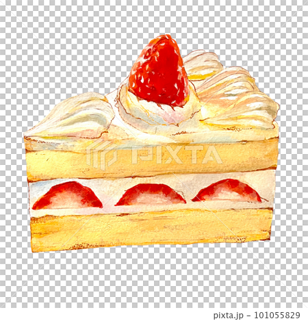 ケーキ 水彩画 手描き 苺ショートケーキ【手描き水彩画】のイラスト素材 [78540524