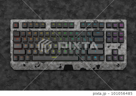 Realistic computer keyboard with black marble texture isolated on dark 101056485