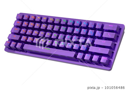 Realistic computer keyboard with violet chrome texture isolated on white Realistic computer keyboard with violet chrome texture isolated on white 101056486