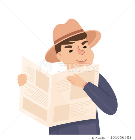 Espionage with Man Private Detective in Hat with Newspaper Listening to Conversation Vector Illustration 101056508