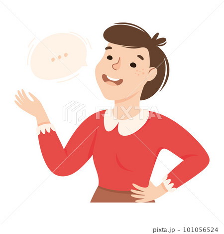 Young Female Talking and Gesturing Engaged in Conversation with Someone Vector Illustration 101056524