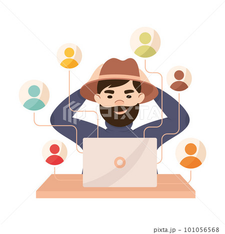 Espionage with Man Private Detective Working at Laptop Tracing Criminal Vector Illustration 101056568