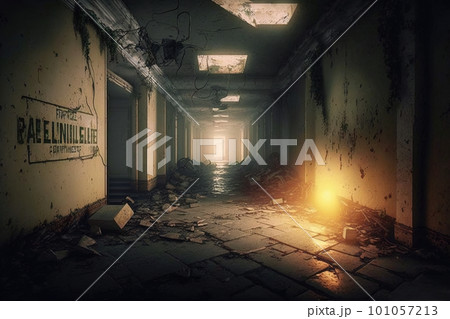 Corridor in abandoned building, scary dark passage in old house, generative AI 101057213