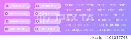 Voice, audio message, transparent speech bubbles. SMS text frame. Social media chat or messaging app conversation. Voice assistant, recorder. Sound wave pattern. Vector illustration 101057748